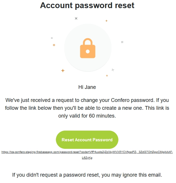 Reset password email
